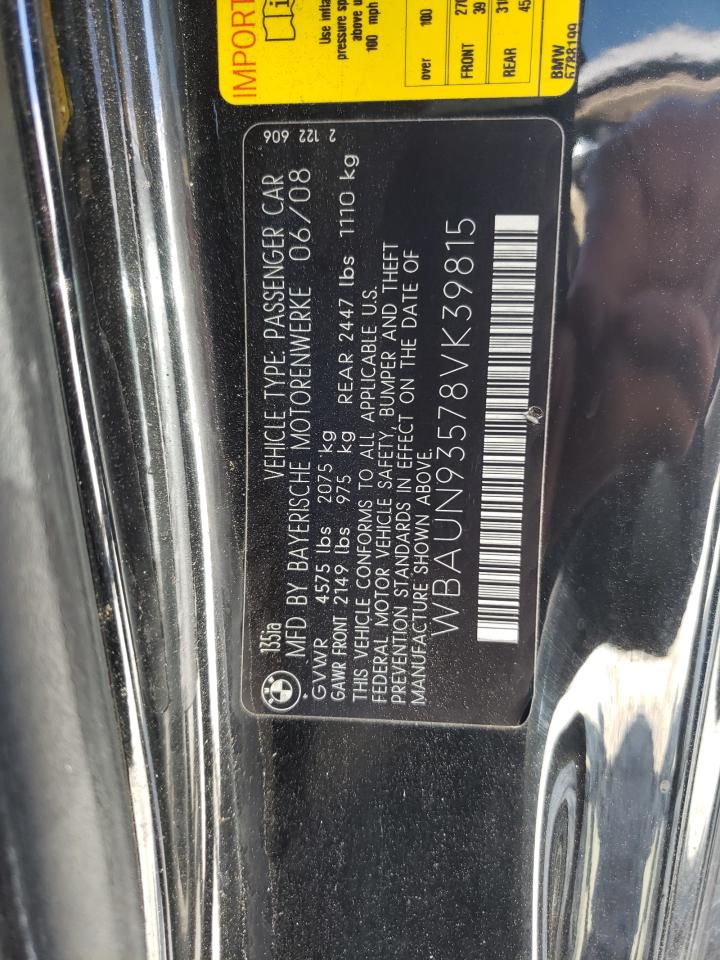 Photo 10 from auction – 2008 BMW 135 I with VIN WBAUN93578VK39815