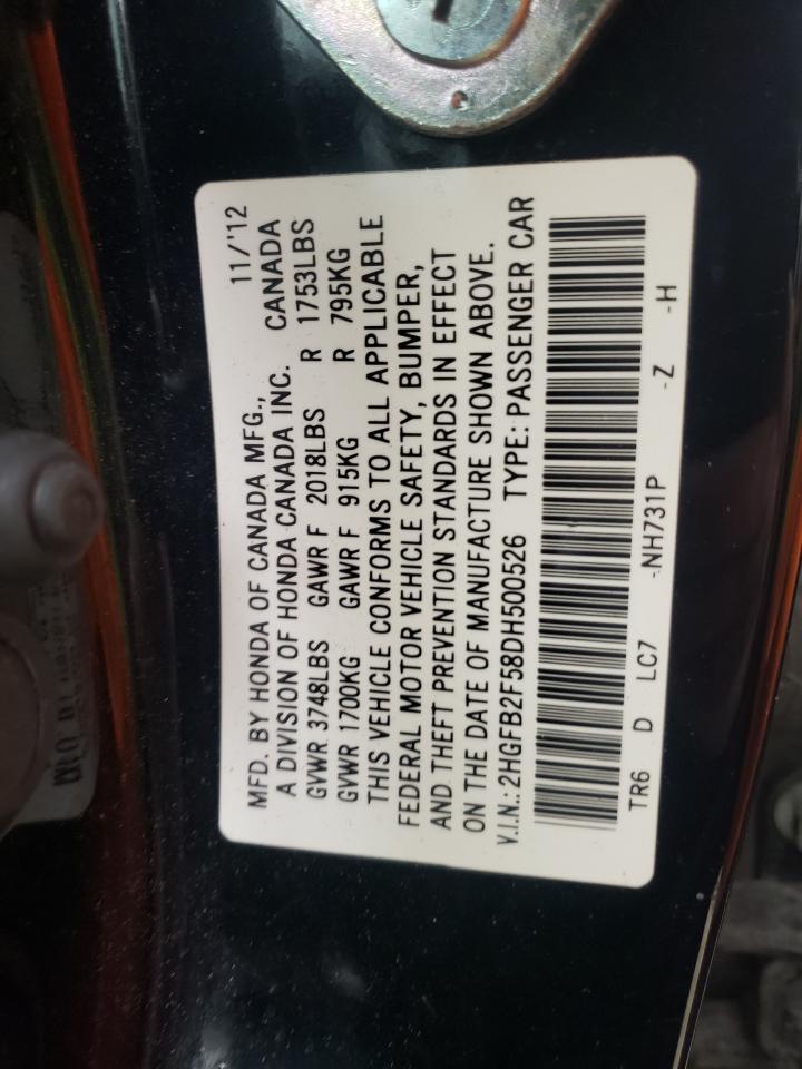 Photo 10 from auction – 2013 HONDA CIVIC LX with VIN 2HGFB2F58DH500526