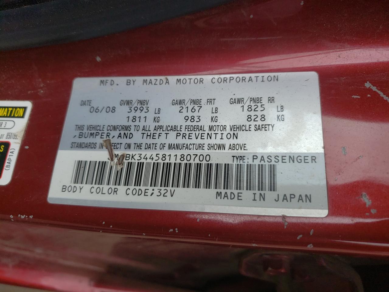 Photo 10 from auction – 2008 MAZDA 3 HATCHBAC with VIN JM1BK344581180700