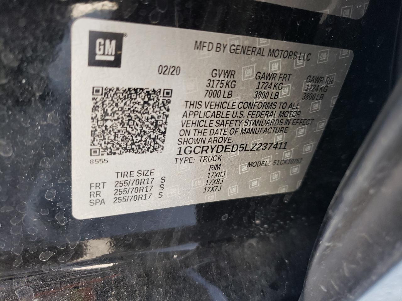 Photo 10 from auction – 2020 CHEVROLET SILVERADO with VIN 1GCRYDED5LZ237411