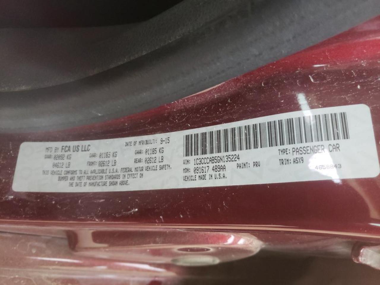 Photo 10 from auction – 2016 CHRYSLER 200 LIMITE with VIN 1C3CCCAB5GN135224