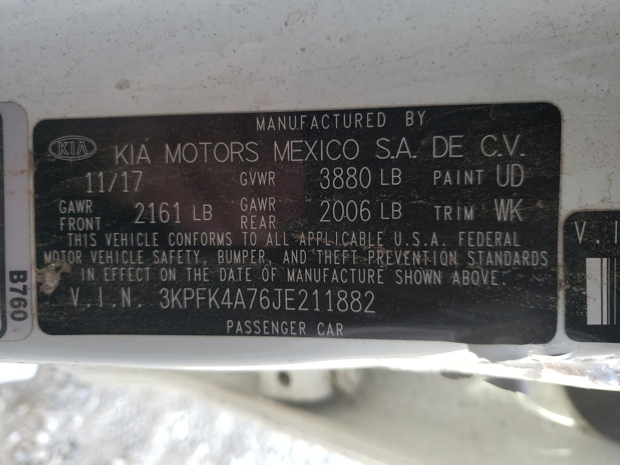 Photo 10 from auction – 2018 KIA FORTE LX with VIN 3KPFK4A76JE211882