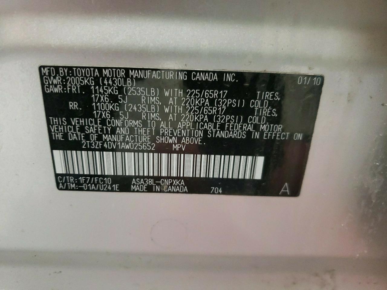 Zdjęcie 10 z aukcji – 2010 TOYOTA RAV4 z VIN 2T3ZF4DV1AW025652