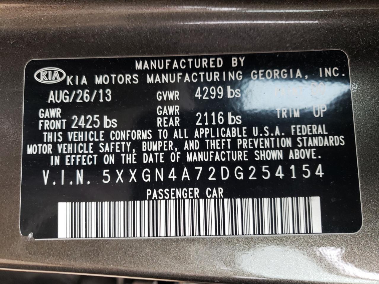 صورة رقم 10 من المزاد - 2013 KIA OPTIMA EX مع VIN 5XXGN4A72DG254154