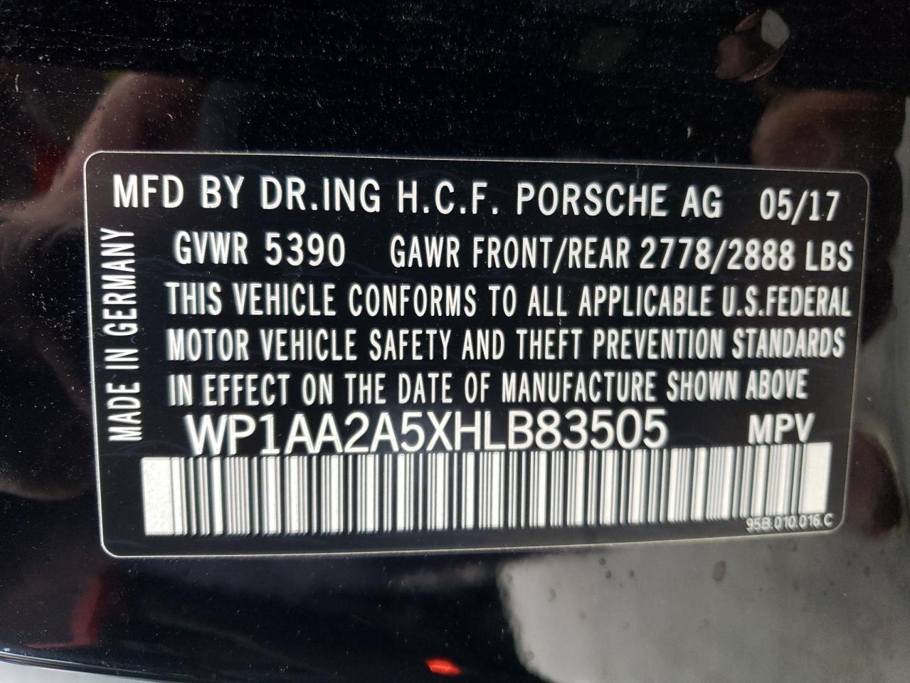 Photo 10 from auction – 2017 PORSCHE MACAN with VIN WP1AA2A5XHLB83505