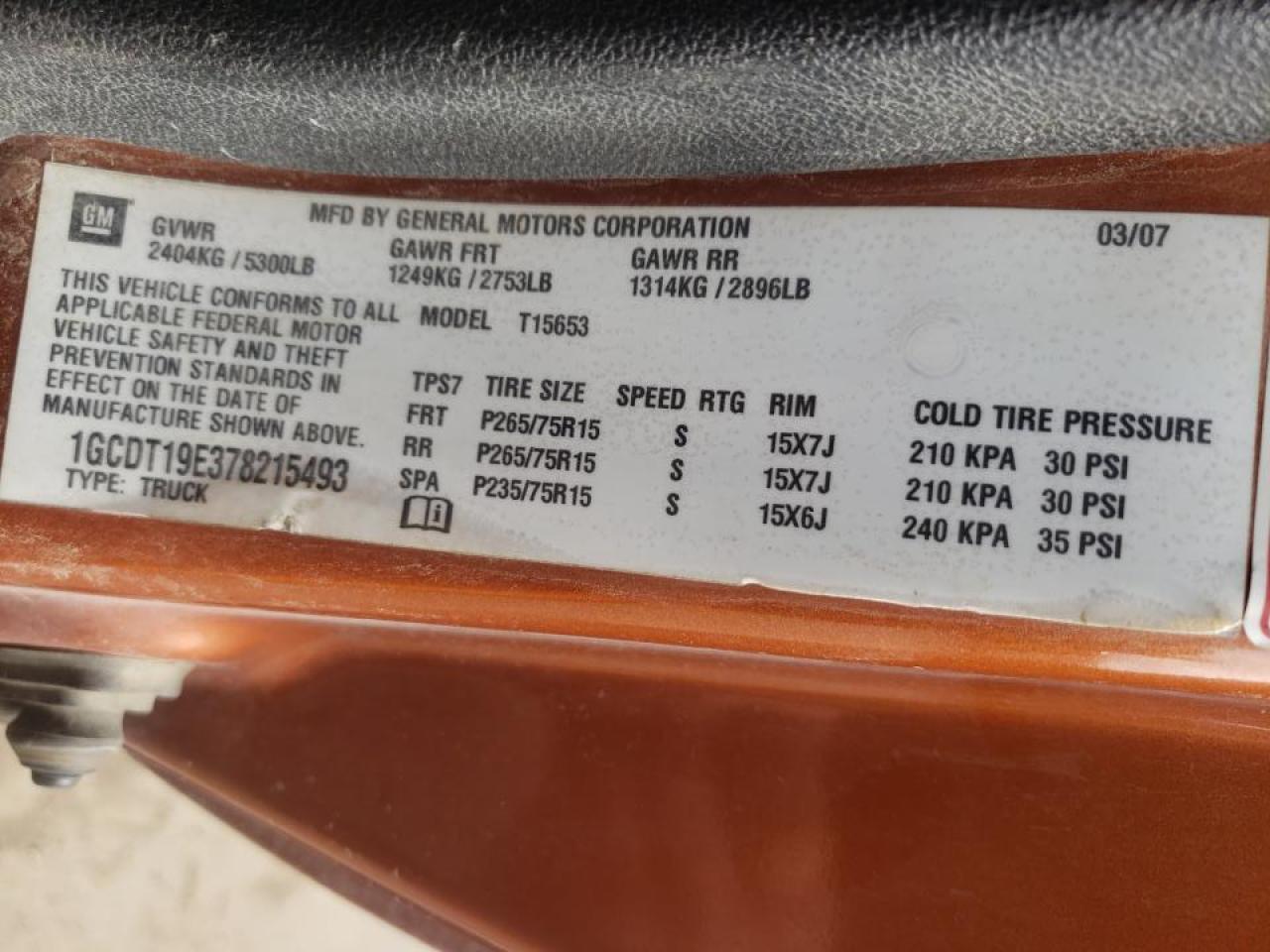 Photo 10 from auction – 2007 CHEVROLET COLORADO with VIN 1GCDT19E378215493