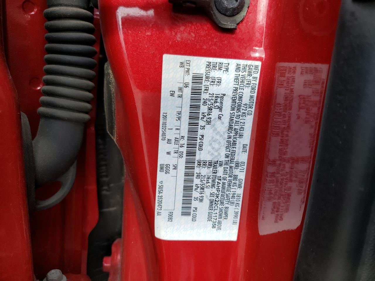 Photo 10 from auction – 2012 FORD FOCUS SE with VIN 1FAHP3K22CL117358