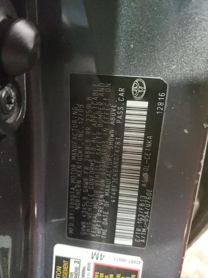 Photo 10 from auction – 2010 TOYOTA CAMRY BASE with VIN 4T4BF3EK6AR074781