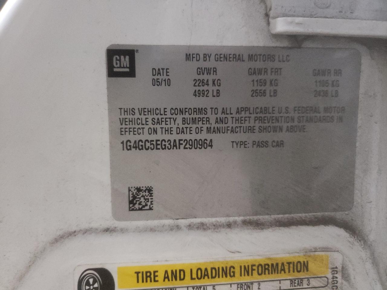 Photo 10 from auction – 2010 BUICK LACROSSE C with VIN 1G4GC5EG3AF290964