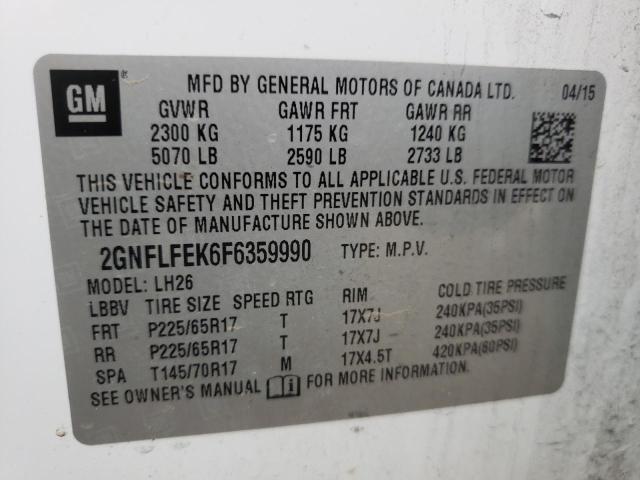 Photo 10 from auction – 2015 CHEVROLET EQUINOX LT with VIN 2GNFLFEK6F6359990