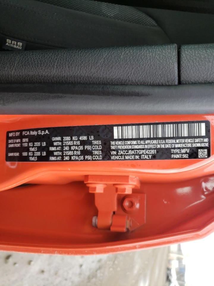 Photo 10 from auction – 2016 JEEP RENEGADE S with VIN ZACCJBAT7GPE42261