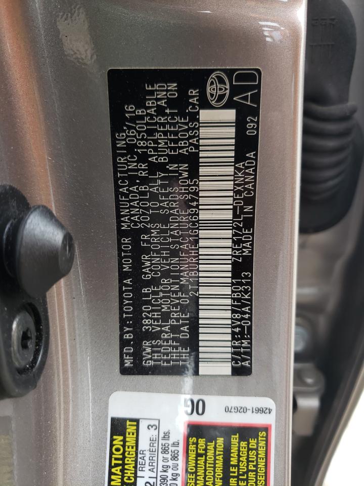 Photo 10 from auction – 2016 TOYOTA COROLLA L with VIN 2T1BURHE1GC694795