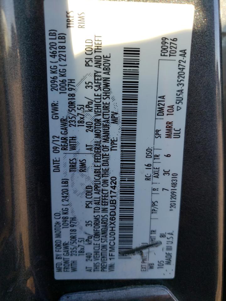 Photo 10 from auction – 2013 FORD ESCAPE SEL with VIN 1FMCU0HX6DUB17420