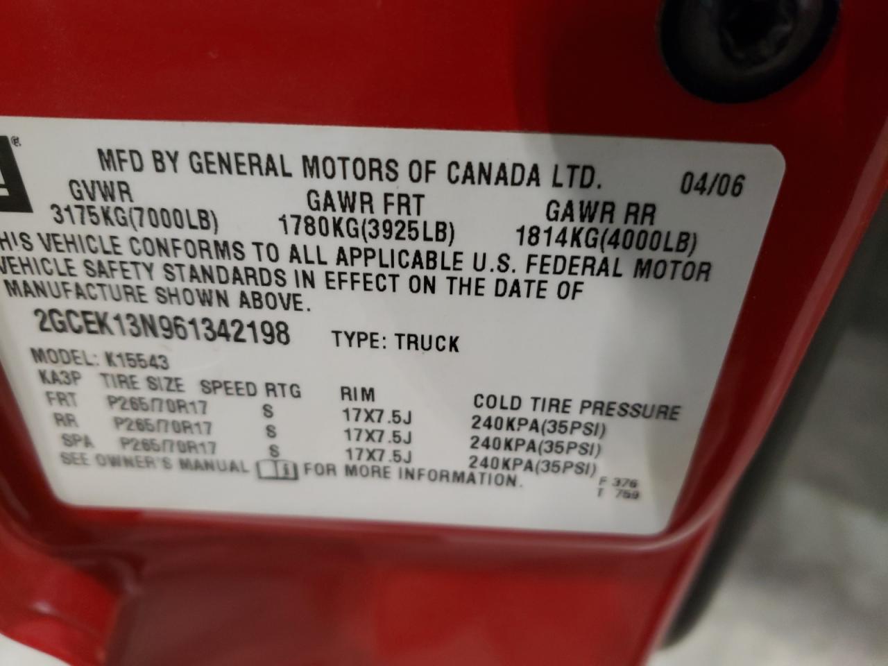 Photo 10 from auction – 2006 CHEVROLET SILVERADO with VIN 2GCEK13N961342198