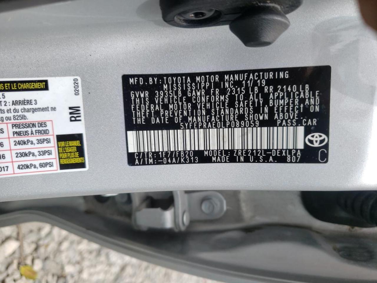 Photo 10 from auction – 2020 TOYOTA COROLLA LE with VIN 5YFEPRAE0LP089059