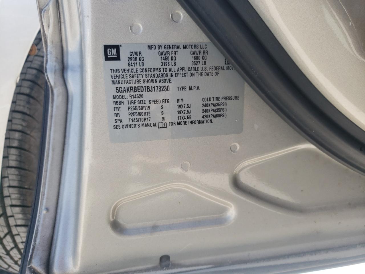 Photo 10 from auction – 2011 BUICK ENCLAVE CX with VIN 5GAKRBED7BJ173230