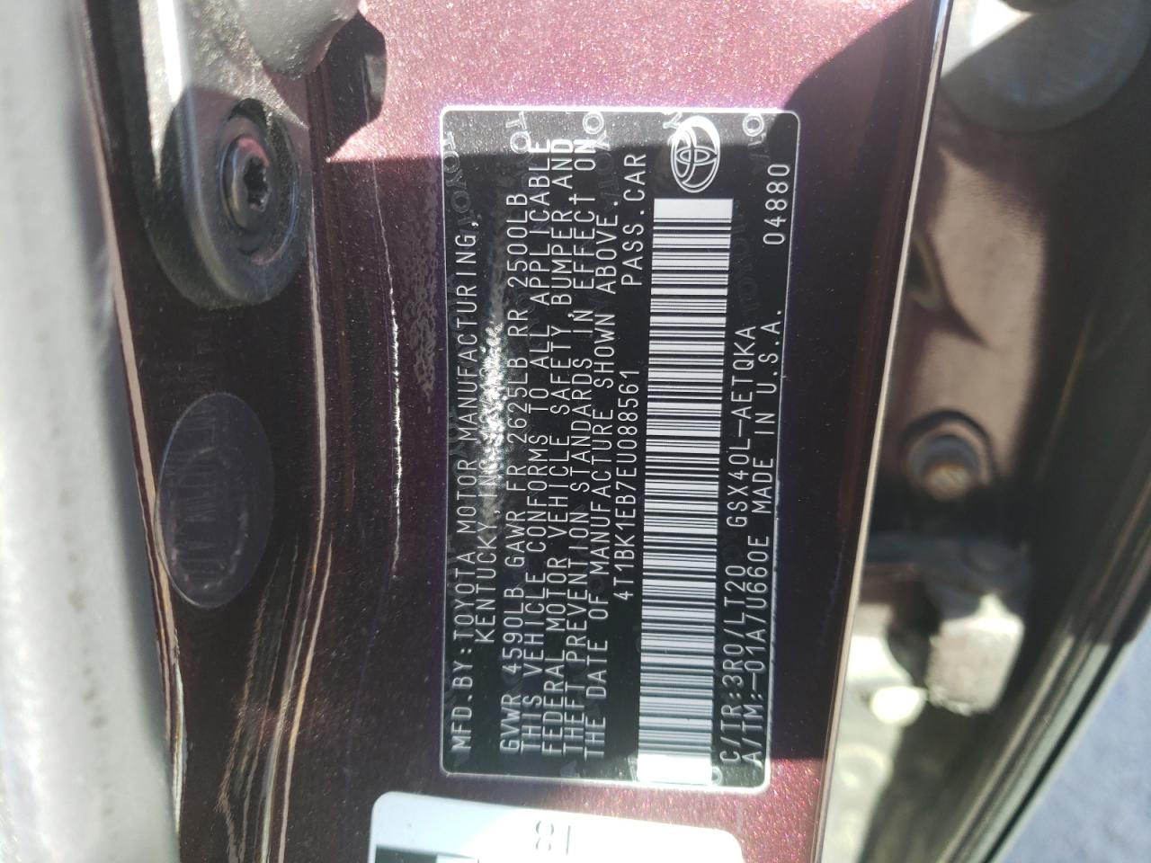 Photo 10 from auction – 2014 TOYOTA AVALON BAS with VIN 4T1BK1EB7EU088561