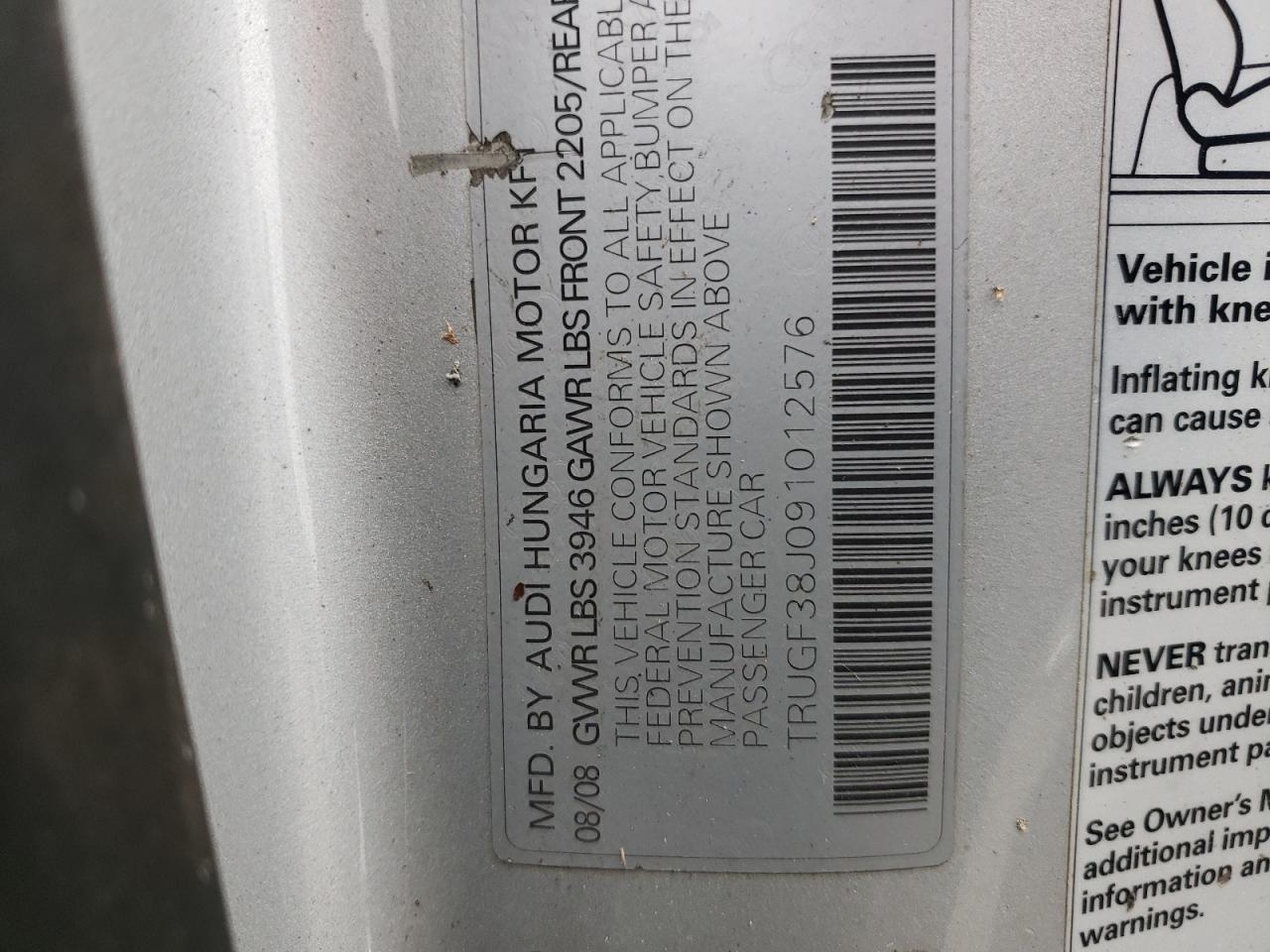 Photo 10 from auction – 2009 AUDI TT with VIN TRUGF38J091012576