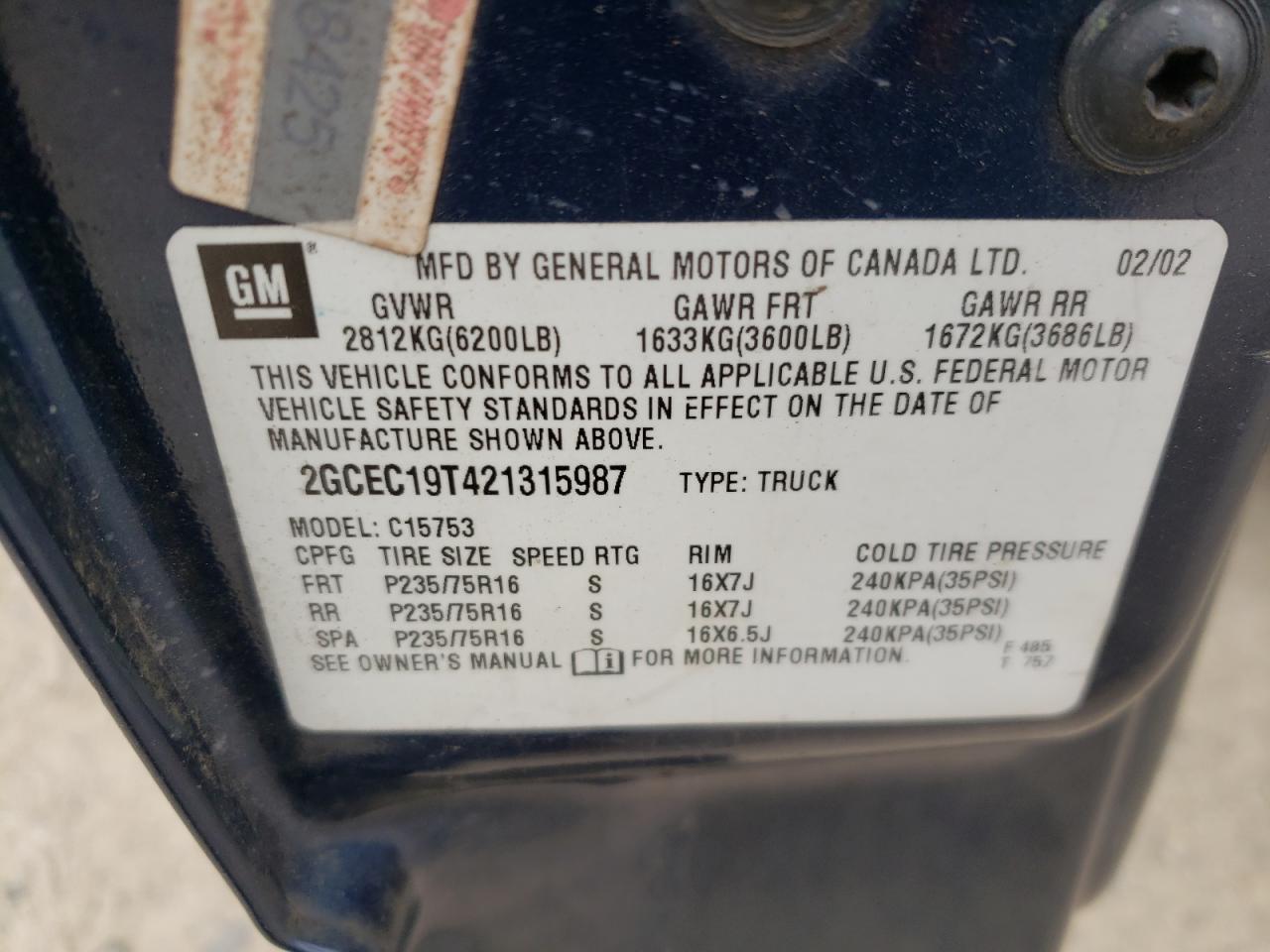 Photo 10 from auction – 2002 CHEVROLET SILVERADO with VIN 2GCEC19T421315987