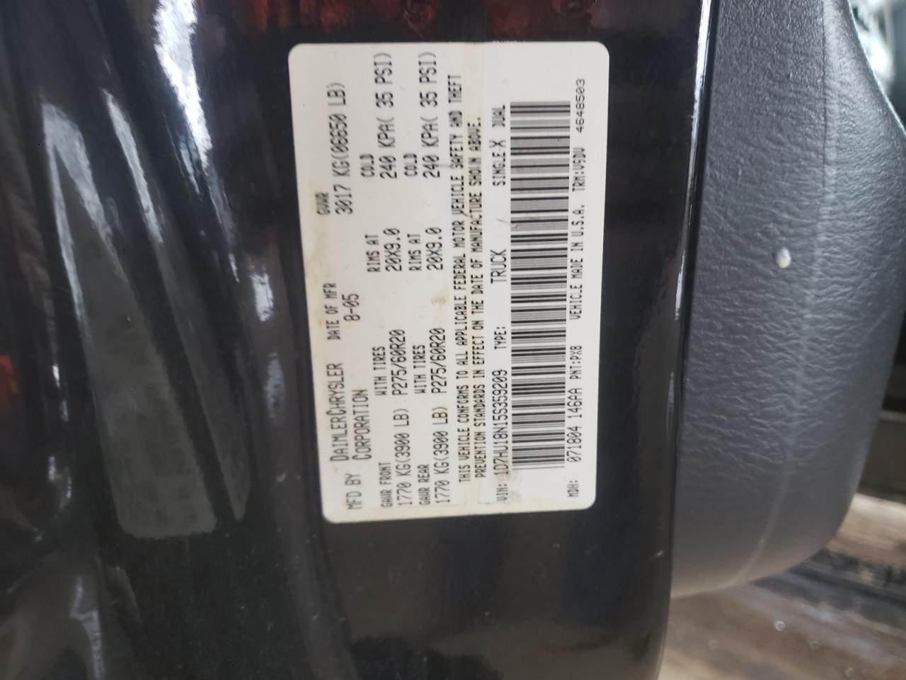 Photo 10 from auction – 2005 DODGE RAM 1500 S with VIN 1D7HU18N15S359209