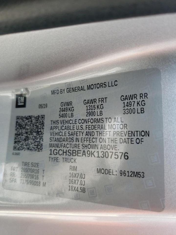 Photo 10 from auction – 2019 CHEVROLET COLORADO with VIN 1GCHSBEA9K1307576