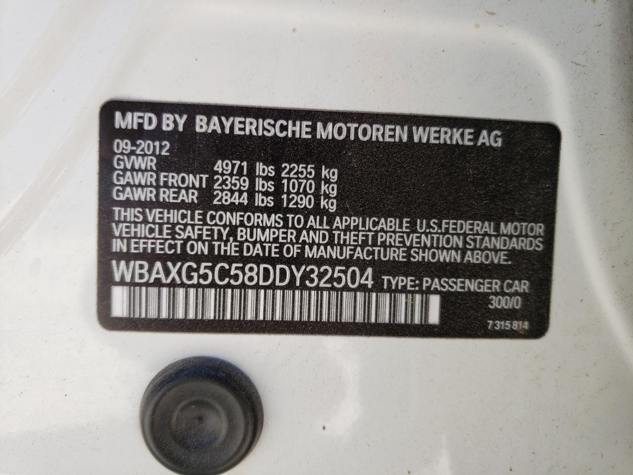 Photo 10 from auction – 2013 BMW 528 I with VIN WBAXG5C58DDY32504