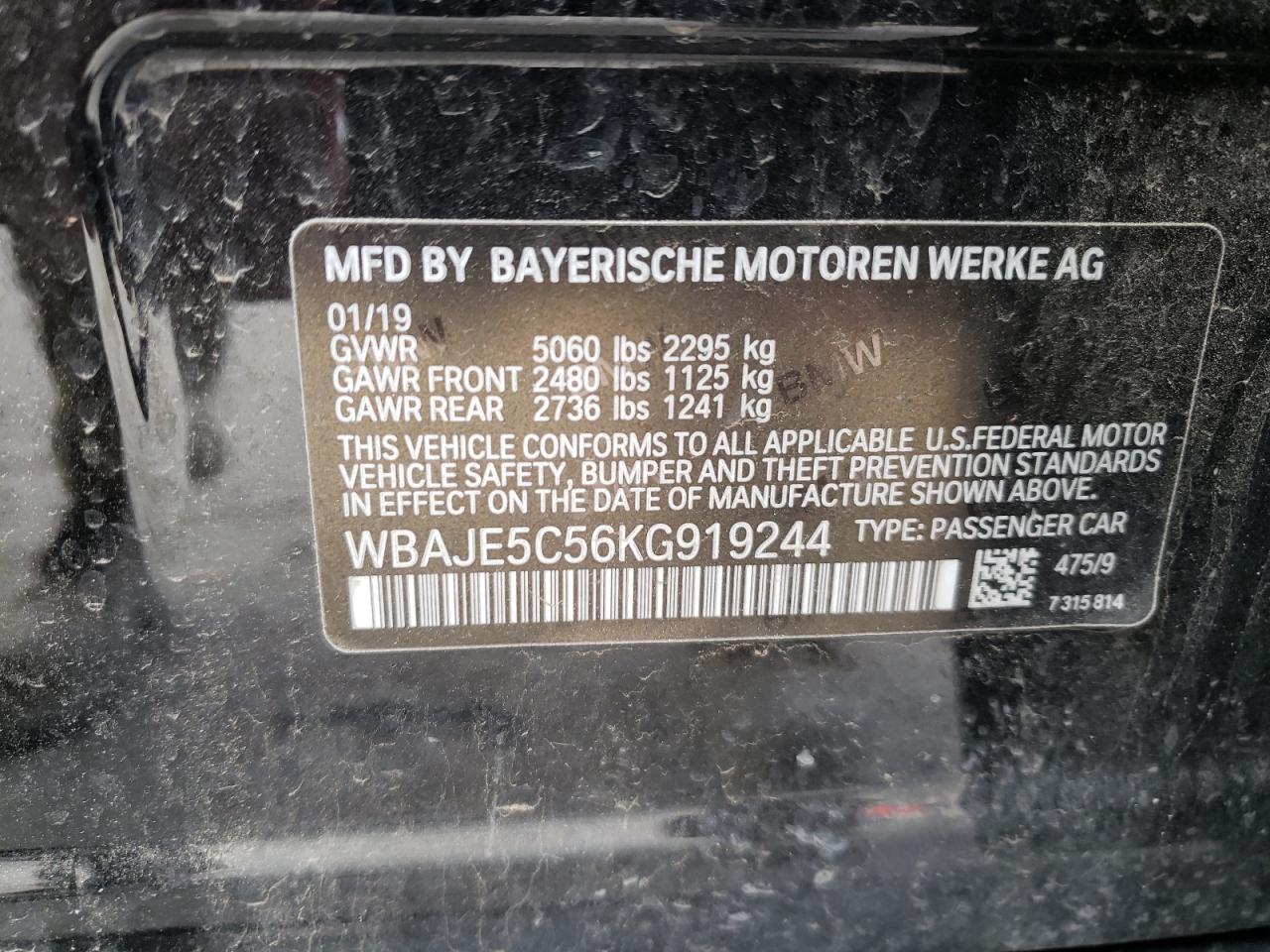 Photo 10 from auction – 2019 BMW 540 I with VIN WBAJE5C56KG919244