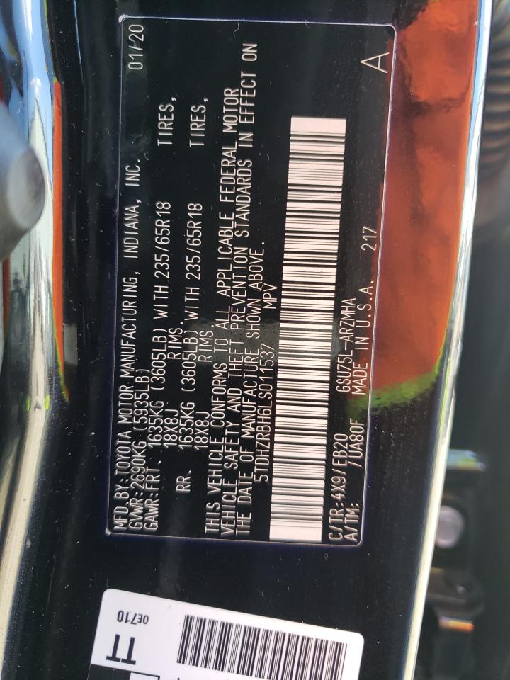 Photo 10 from auction – 2020 TOYOTA HIGHLANDER with VIN 5TDHZRBH6LS011537