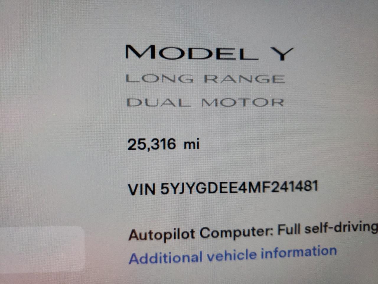 Photo 8 from auction – 2021 TESLA MODEL Y with VIN 5YJYGDEE4MF241481