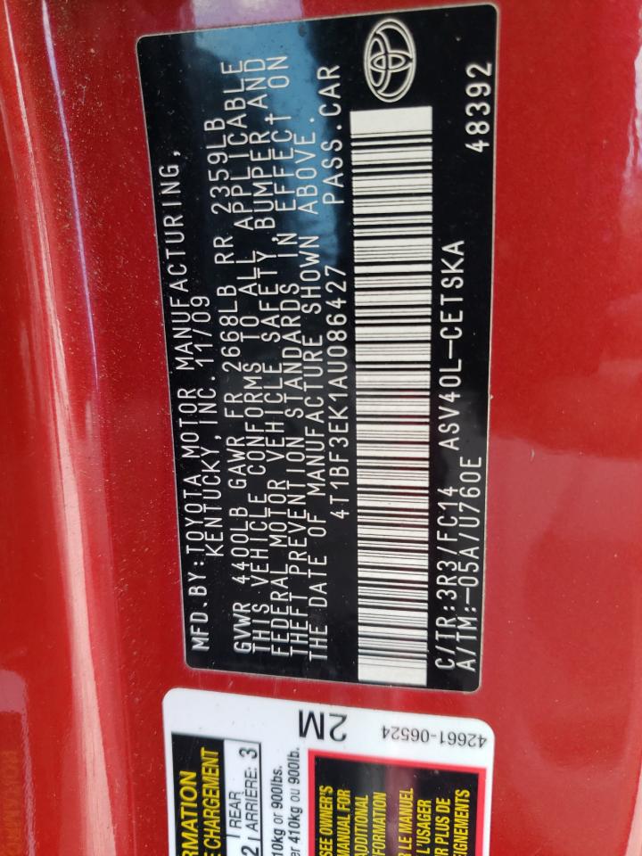 Photo 10 from auction – 2010 TOYOTA CAMRY BASE with VIN 4T1BF3EK1AU086427