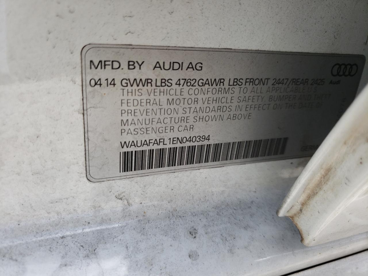 Photo 10 from auction – 2014 AUDI A4 PREMIUM with VIN WAUAFAFL1EN040394