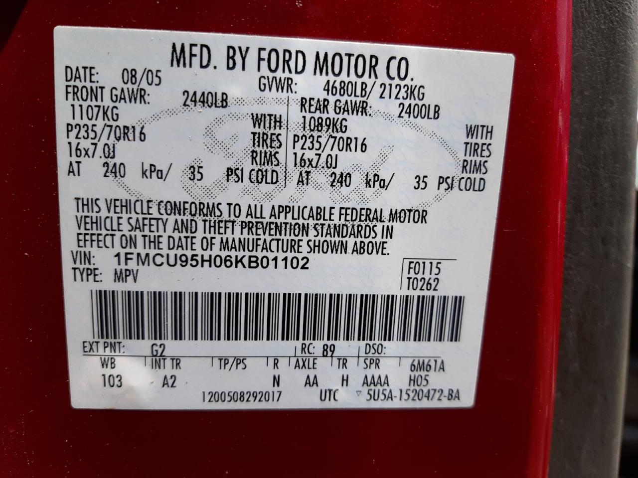 Photo 10 from auction – 2006 FORD ESCAPE HEV with VIN 1FMCU95H06KB01102