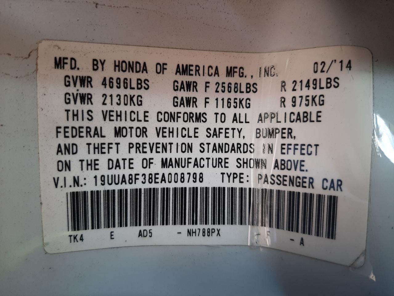 Photo 10 from auction – 2014 ACURA TL SE with VIN 19UUA8F38EA008798
