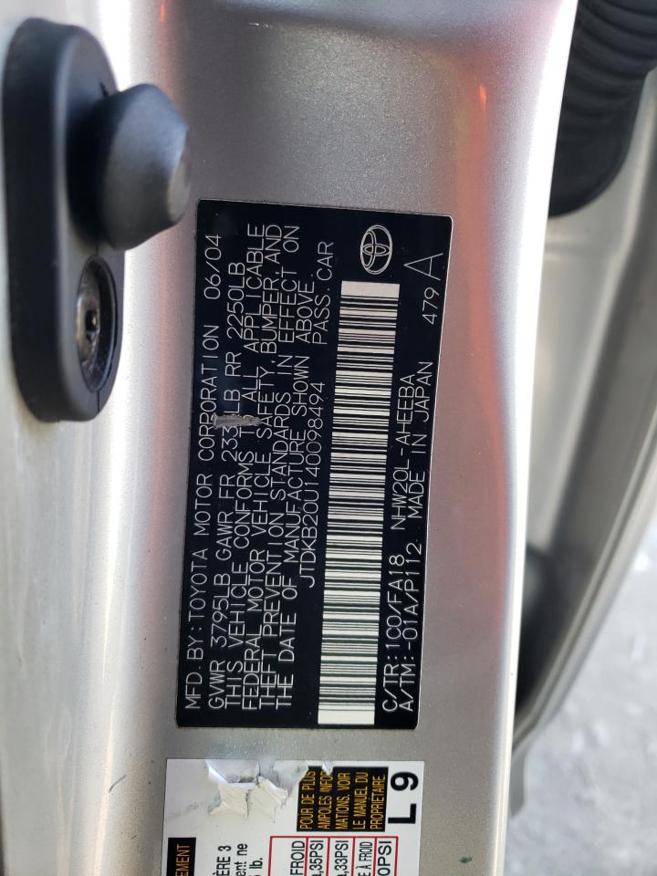 Photo 10 from auction – 2004 TOYOTA PRIUS with VIN JTDKB20U140098494