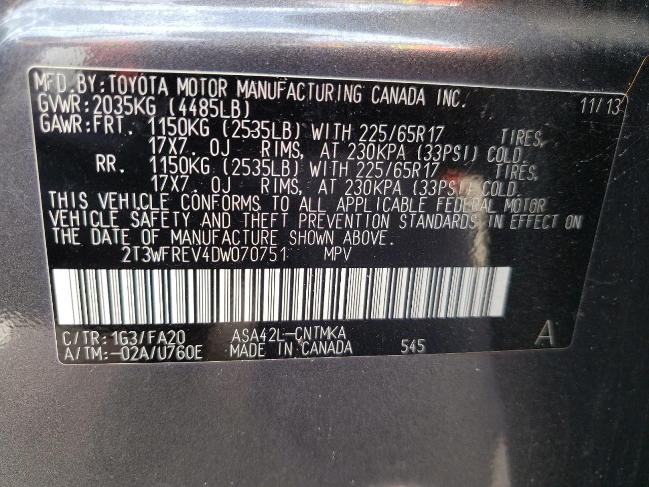 Photo 10 from auction – 2013 TOYOTA RAV4 XLE with VIN 2T3WFREV4DW070751
