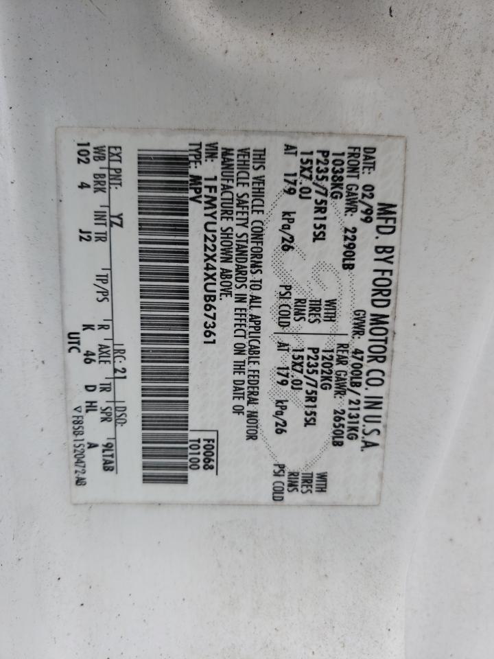 Photo 10 from auction – 1999 FORD EXPLORER with VIN 1FMYU22X4XUB67361