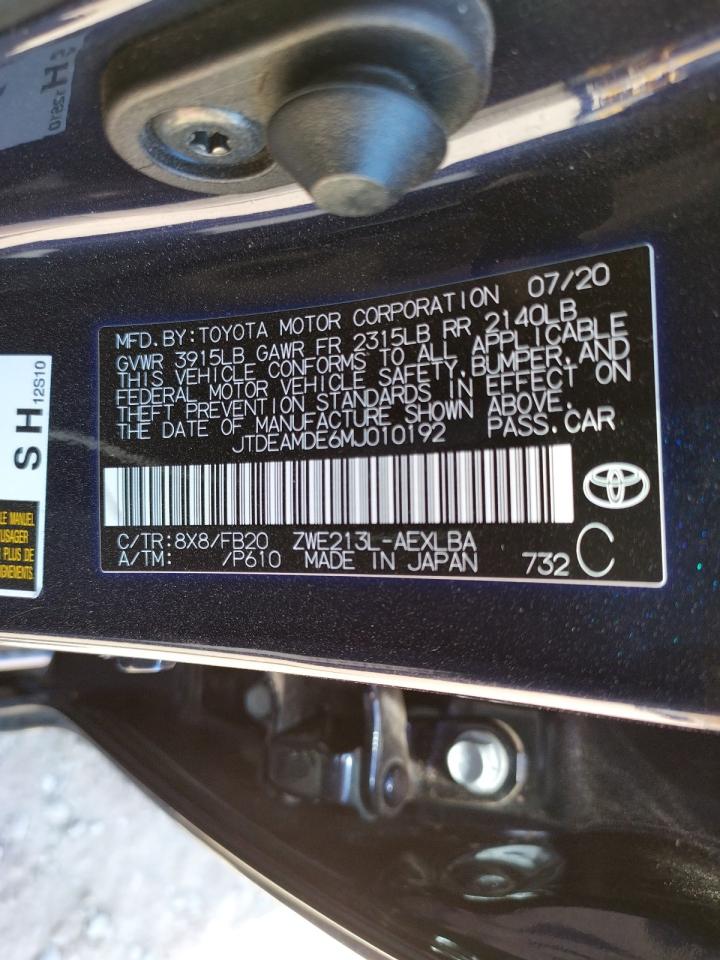 Photo 10 from auction – 2021 TOYOTA COROLLA LE with VIN JTDEAMDE6MJ010192