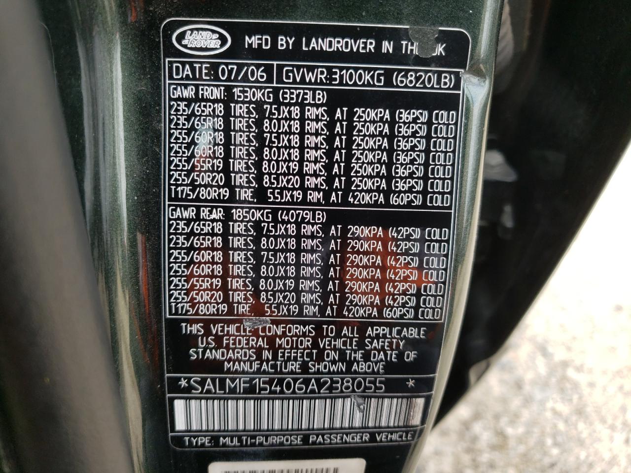 Photo 10 from auction – 2006 LAND ROVER RANGE ROVE with VIN SALMF15406A238055