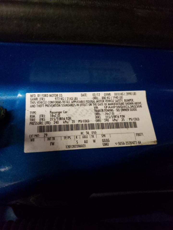 Photo 10 from auction – 2012 FORD FOCUS SEL with VIN 1FAHP3M2XCL362308