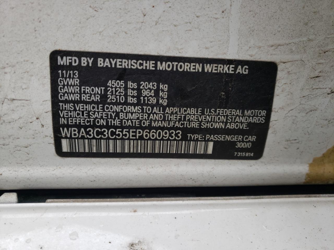 Photo 10 from auction – 2014 BMW 320 I XDRI with VIN WBA3C3C55EP660933