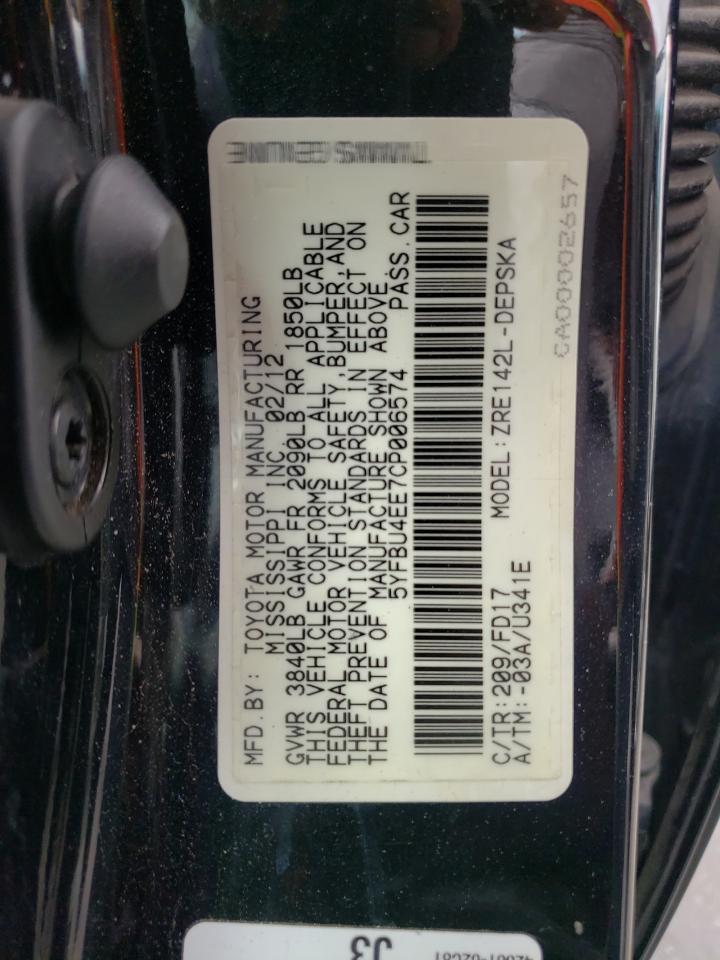 Photo 10 from auction – 2012 TOYOTA COROLLA BA with VIN 5YFBU4EE7CP006574