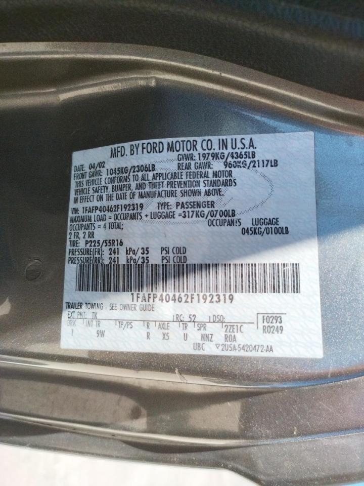 Photo 10 from auction – 2002 FORD MUSTANG with VIN 1FAFP40462F192319