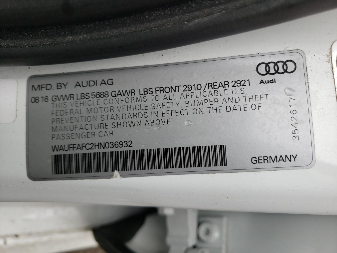 Photo 10 from auction – 2017 AUDI S6 PREMIUM with VIN WAUFFAFC2HN036932