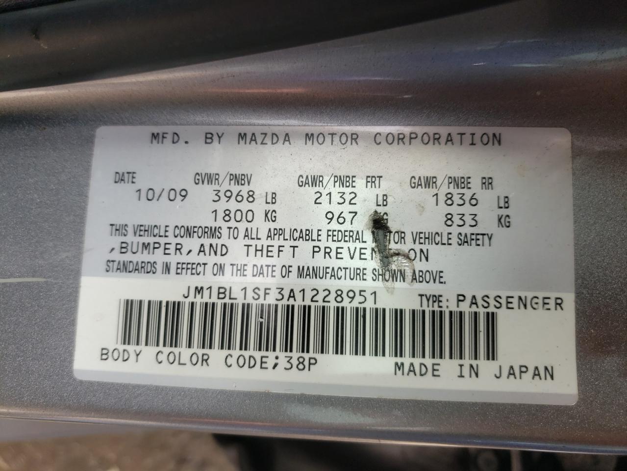 Photo 10 from auction – 2010 MAZDA 3 I with VIN JM1BL1SF3A1228951
