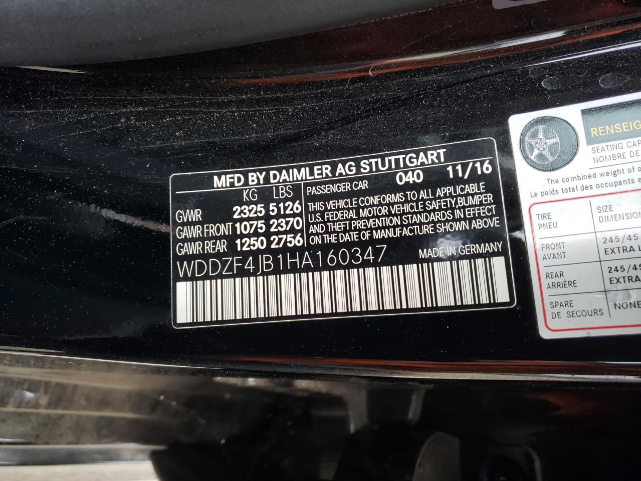 Photo 10 from auction – 2017 MERCEDES-BENZ E 300 with VIN WDDZF4JB1HA160347