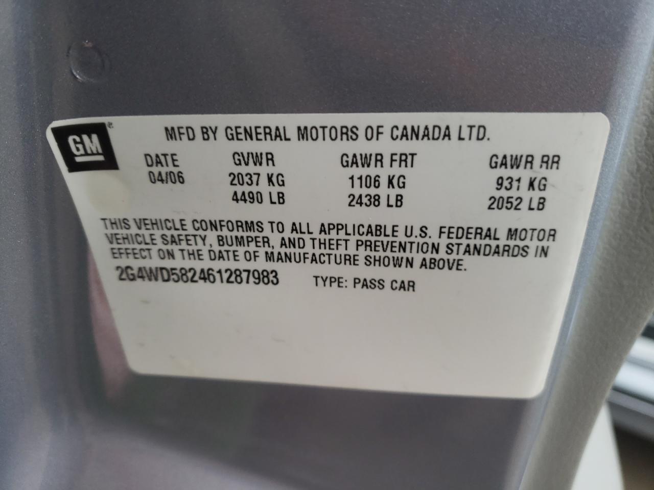 Photo 10 from auction – 2006 BUICK LACROSSE C with VIN 2G4WD582461287983