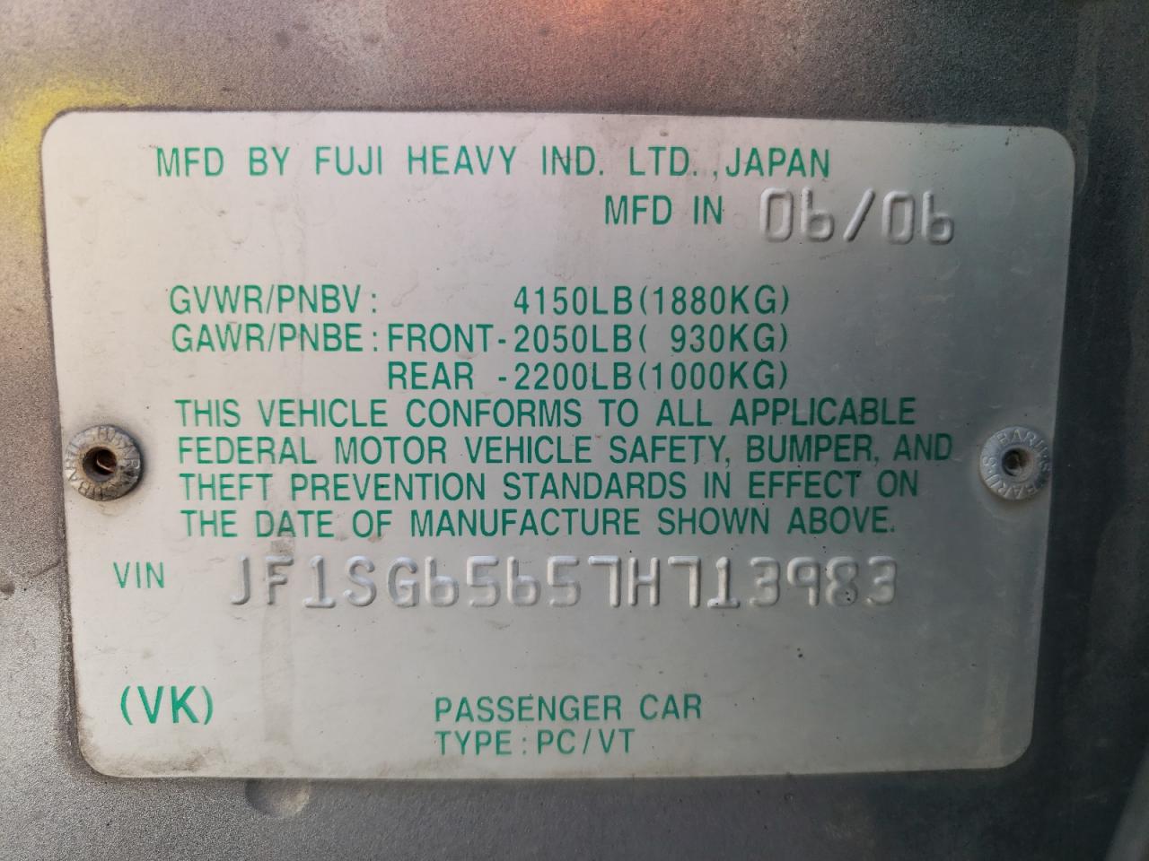 Photo 10 from auction – 2007 SUBARU FORESTER 2 with VIN JF1SG65657H713983