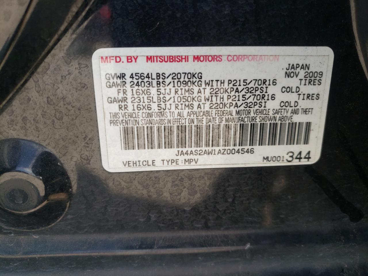 Photo 10 from auction – 2010 MITSUBISHI OUTLANDER with VIN JA4AS2AW1AZ004546