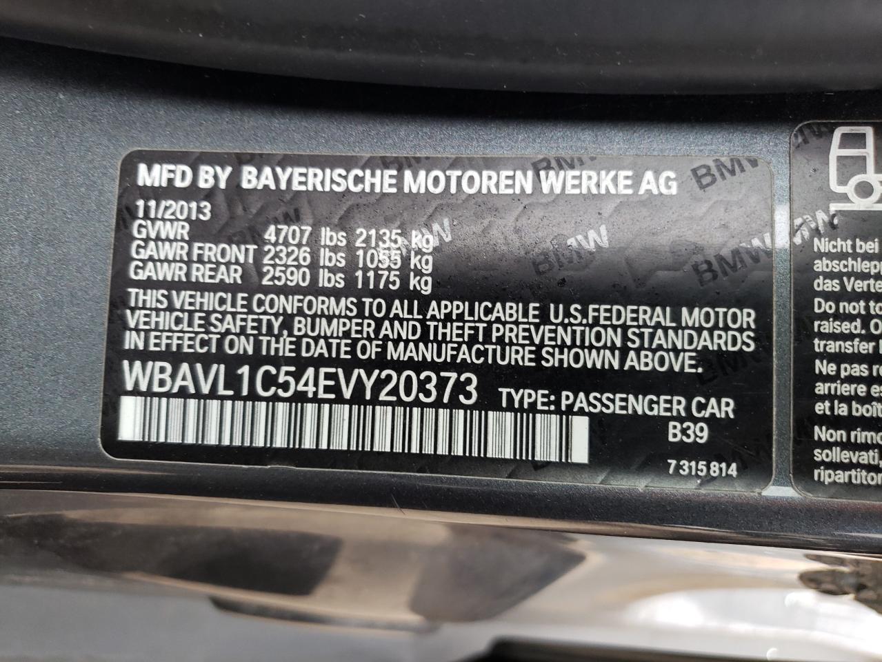 Photo 10 from auction – 2014 BMW X1 XDRIVE2 with VIN WBAVL1C54EVY20373