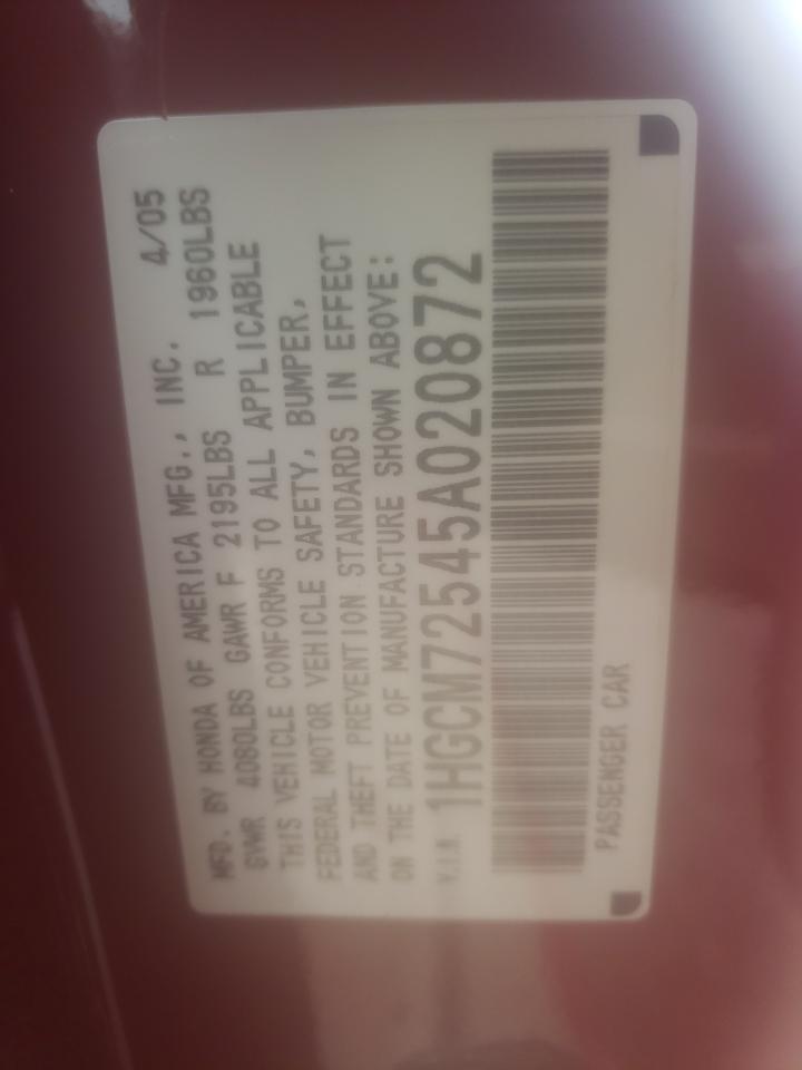 Photo 10 from auction – 2005 HONDA CIVIC with VIN 1HGCM72545A020872
